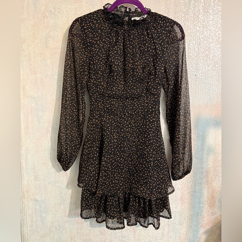 Sincerely Jules Sheer Black Long-Sleeve Ruffled Tiered Two Button Closure Dress